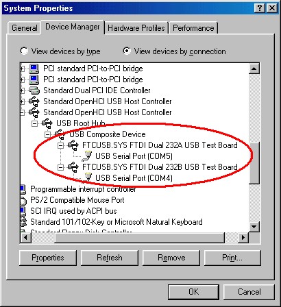 2232c win 98 vcp device manager